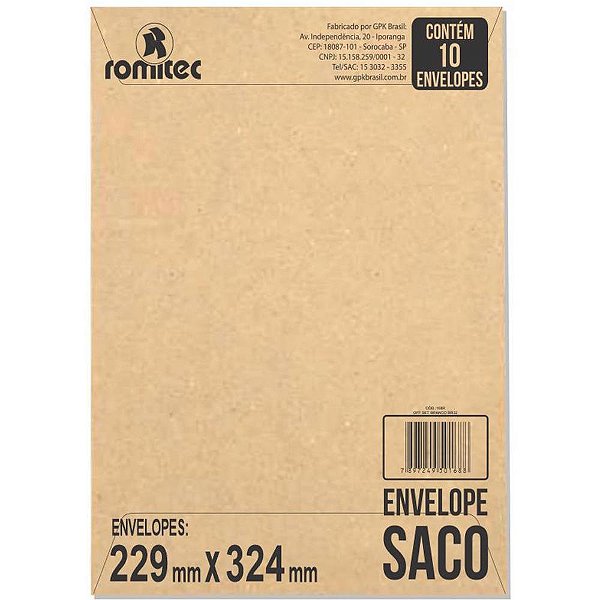 Envelope Saco Natural 229x324 75grs. Kn32 Bl.c/10 171r Romitec