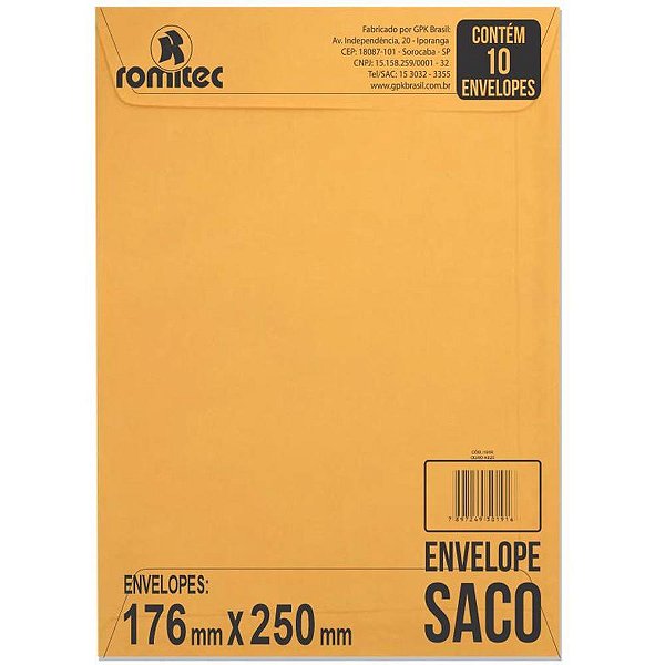 Envelope Saco Ouro 176x250 75grs. Ko25 Bl.c/10 162r Romitec
