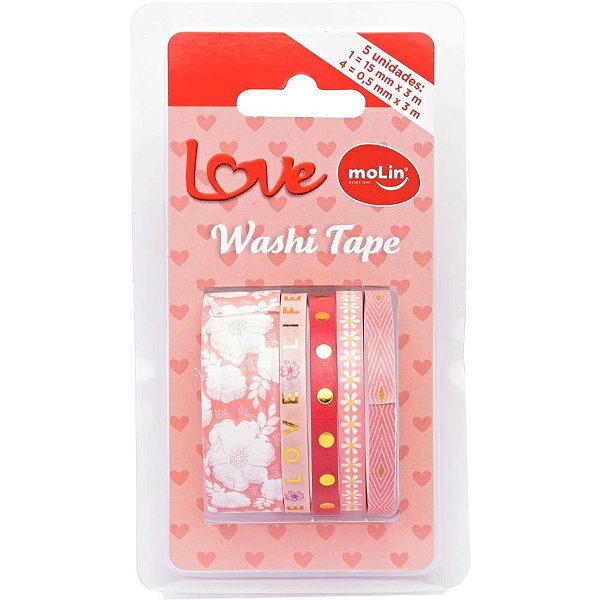 Fita Adesiva Decorada Washi Tape Love 15/ 0,5mm X 3m Bl.c/05 23376 Molin