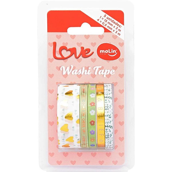 Fita Adesiva Decorada Washi Tape Love 15/ 0,5mm X 3m Bl.c/05 23377 Molin