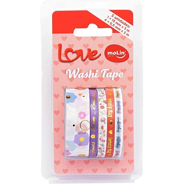 Fita Adesiva Decorada Washi Tape Love 15/ 0,5mm X 3m Bl.c/05 23378 Molin