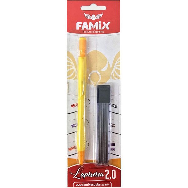 Lapiseira 2.0mm Amarelo + Refil Grafite Blister Fls04 Famix