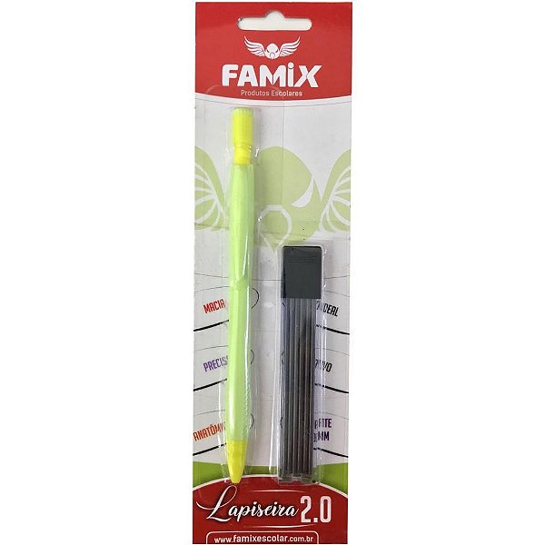 Lapiseira 2.0mm Verde Pastel + Refil Grafite Blister Fls09 Famix