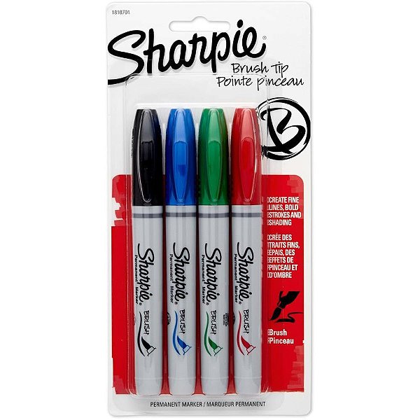 Marcador Artístico Sharpie Brush Tip 4 Cores Bl.c/04 1810701 Paper Mate