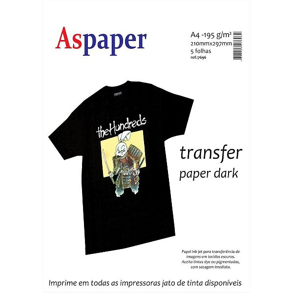 Papel Transfer Dark 195g P/Tecido Escuro Pct.C/05 7696 Usa - Folien Brasil