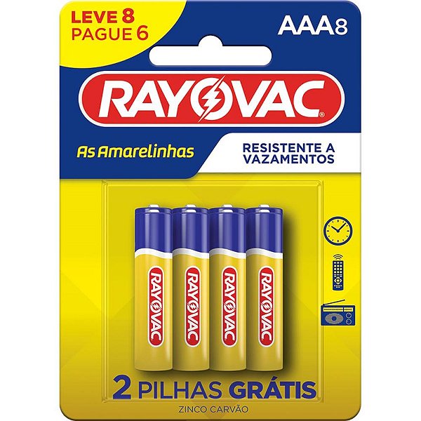 Pilha Zinco Palito Aaa Leve 8 Pague 6 Blister 10315 Rayovac