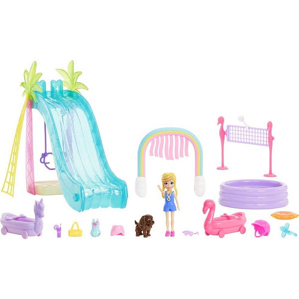 Polly Intl Slide & Splash Ride Park Un Hdw63 Mattel