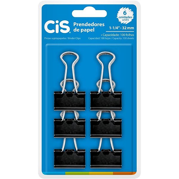 Prendedor De Papel Cis-110632 Binder 32mm Preto Bl.c/06 291.6100 Sertic