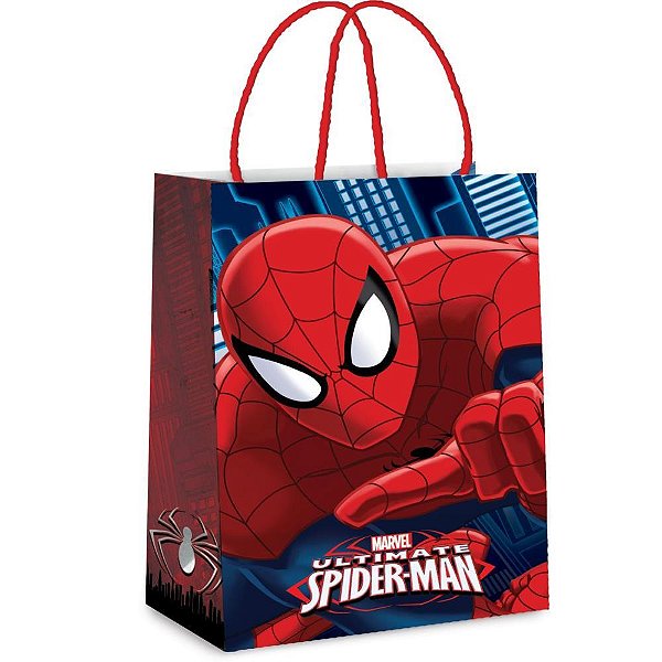 Sacola Para Presente Decorada Spider-Man Laminada 26x19,5x9 Pct.C/10 14000284 Cromus