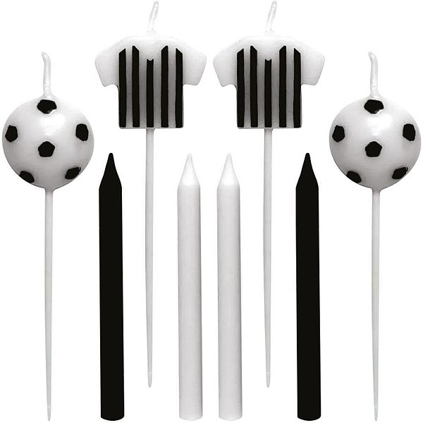 Vela Para Aniversario Futebol Preto/Branco C/8pecas Kit 4634 Make+