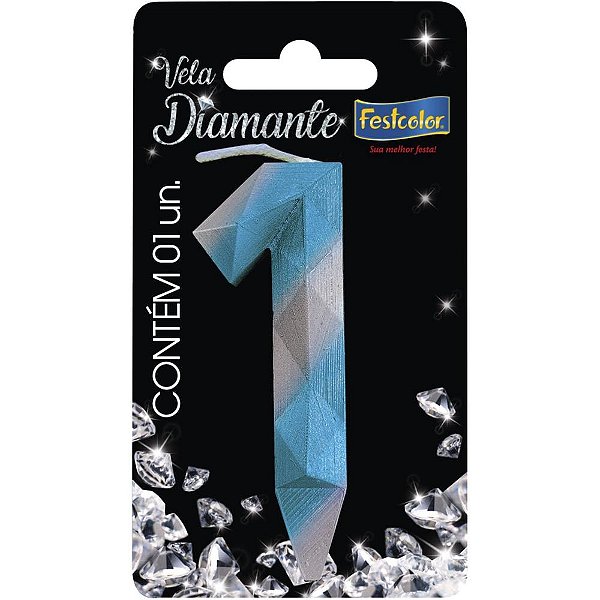 Vela Para Aniversario N.01 Diamante Azul/Prateada Cx.C/10 108741 Festcolor