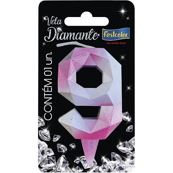 Vela Para Aniversario N.09 Diamante Rosa/Prateada Cx.C/10 108760 Festcolor