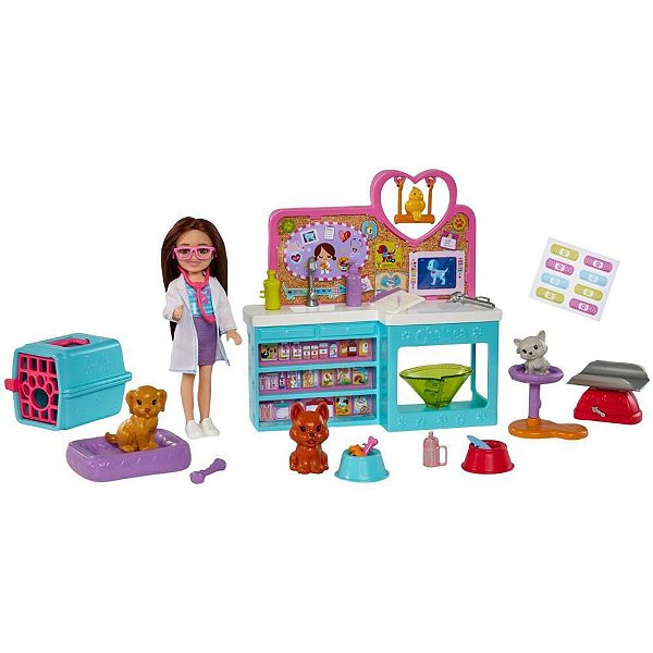 Barbie Profissões Chelsea Playset Clínica Pet Mattel