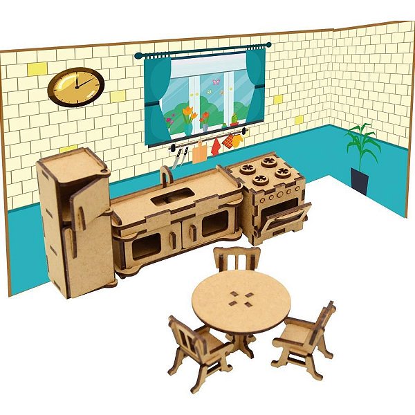 Brinquedo Pedagógico Madeira Moveis E Ambientes 3D -Cozinha Aquarela Brinquedos