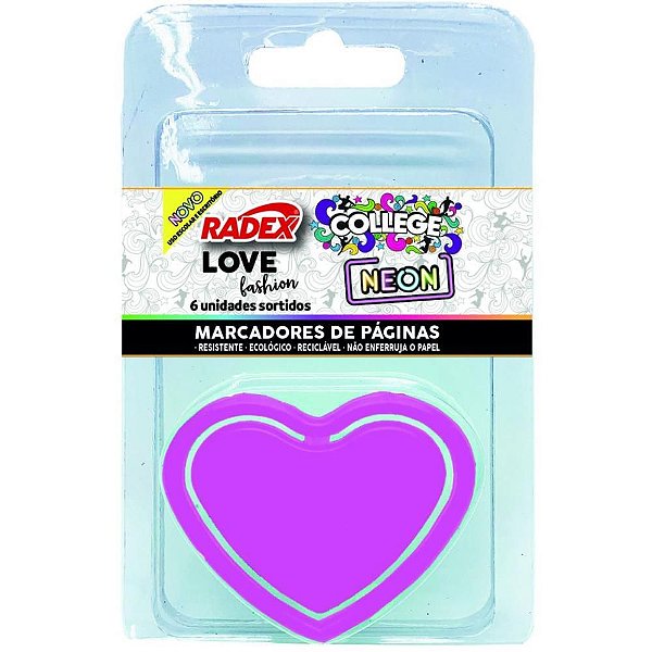 Clips Colorido Marcador Pag. Love Neon C/6Un. Radex
