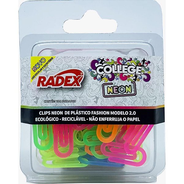 Clips Colorido Plástico Neon N.2 C/100Un. Radex