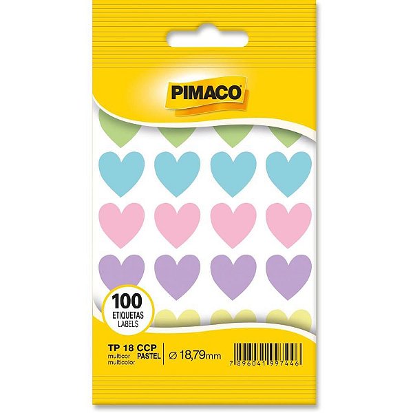 Etiqueta Lisa Com Formas Coração Tp-18  Pastel Sort. Pimaco