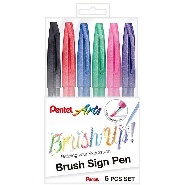 Marcador Artistico Brush Sign Pen 6Cores Tradic. Pentel