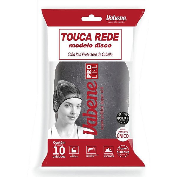 Touca Descartavel Rede 20Cm 100% Nylon Preta Vabene
