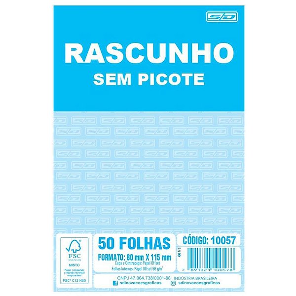 Bloco Para Rascunho Sem Picote 80X115 50Fls. Sd Inovacoes