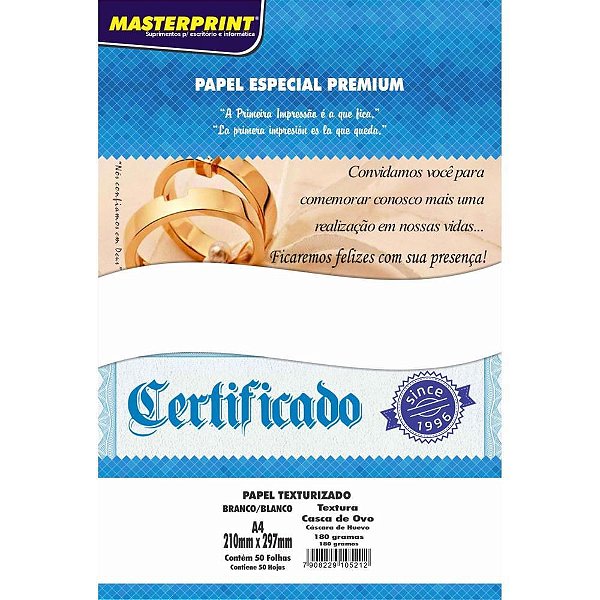 Papel A4 Casca De Ovo Branco 180G. Masterprint