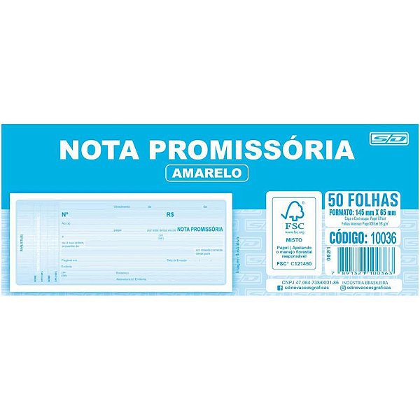 Impresso talao Nota promis.mini 50f.65x145 am Pct.c/20 10036 Sd inovacoes