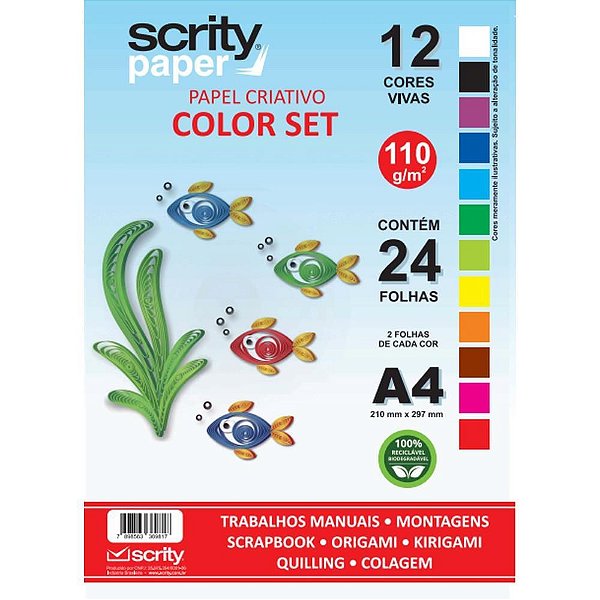 Bloco para educacao artistica Color set 12cor. a4 110g. 24fl Pacote Sp024.15 Scrity