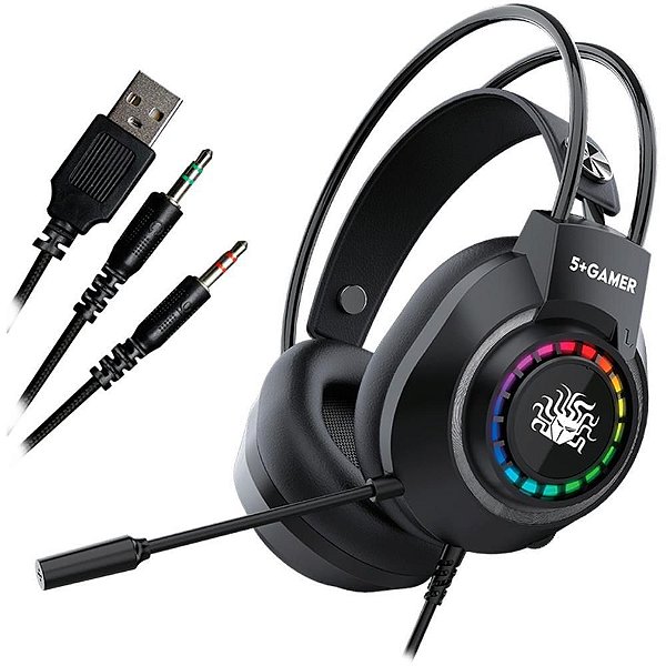 Fone de ouvido com microfone Headset gamer rgb 5+x5-1000 pt Unidade 015-0096 Santana centro