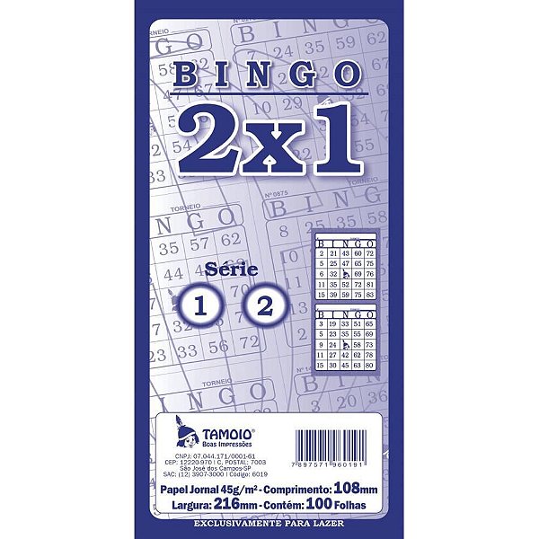 Bloco para bingo Bingao jornal 2x1 100 folhas Pct.c/12 6039 Tamoio