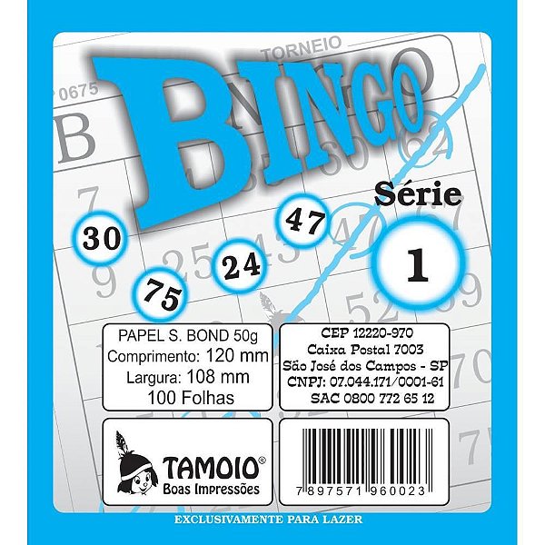 Bloco para bingo Azul 120x108mm 100f jornal Pct.c/15 6032 Tamoio