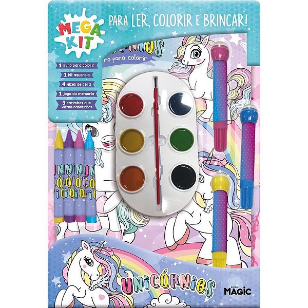 Livro infantil colorir Unicornios mega kit ler e colo Unidade 04859 Magic kids