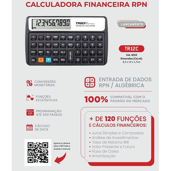 Calculadora financeira Tr12c platinum rpn 10 dig. Unidade 8200 Procalc