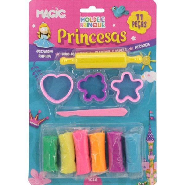 Massa para modelar criativa Princesas 11pcs molde e brinqu Unidade 7105 Magic kids