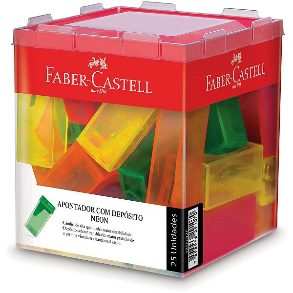 Apontador Com Depósito Transparente Cores Neon Faber-Castell