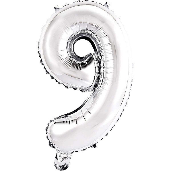 Balão Metalizado Número 9 Prata 40Cm. Mundo Bizarro