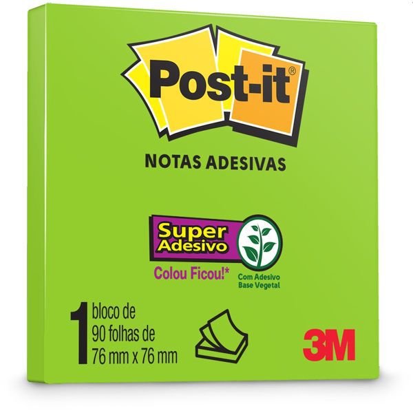 Bloco De Recado Post-It 76X76Mm Verde Limeade 90Fls. 3M