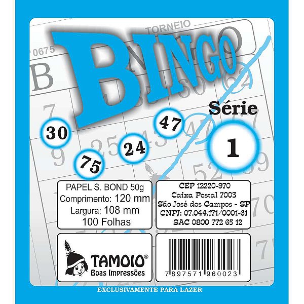 Bloco Para Bingo Azul 120X108Mm 100 Folhas Tamoio