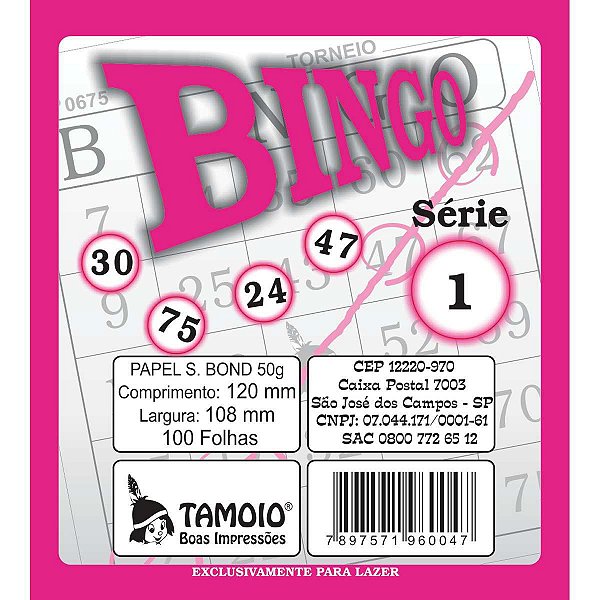 Bloco Para Bingo Rosa 120X108Mm 100 Folhas Tamoio