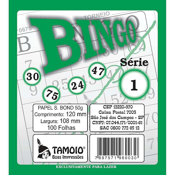 Bloco Para Bingo Verde 120X108Mm 100 Folhas Tamoio
