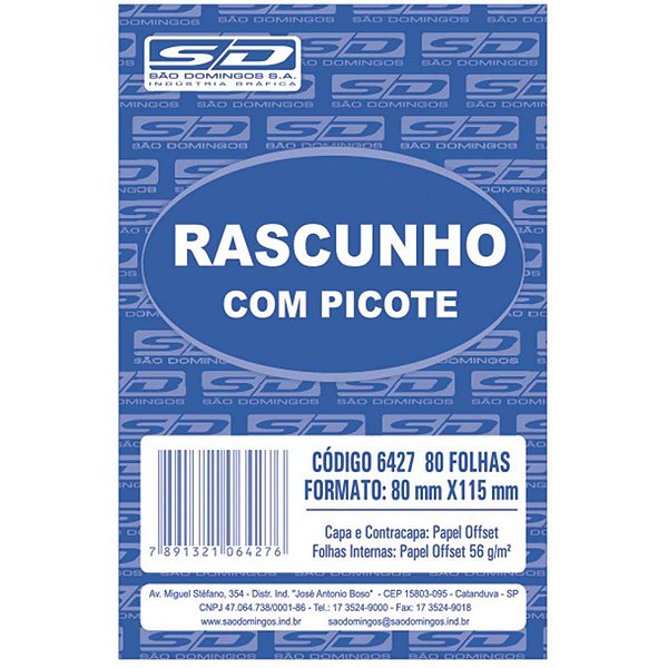Bloco Para Rascunho C/picote E Grampo 80F.80X11,5 São Domingos