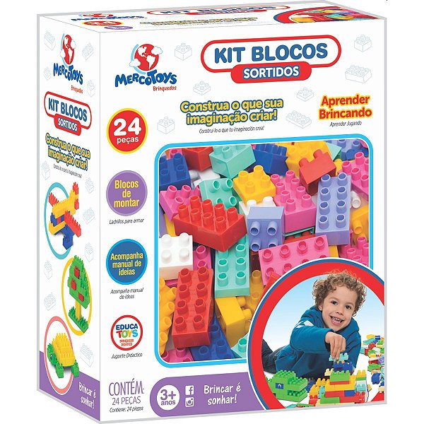 Brinquedo Para Montar Kit Blocos 24Pcs Sortidos Merco Toys