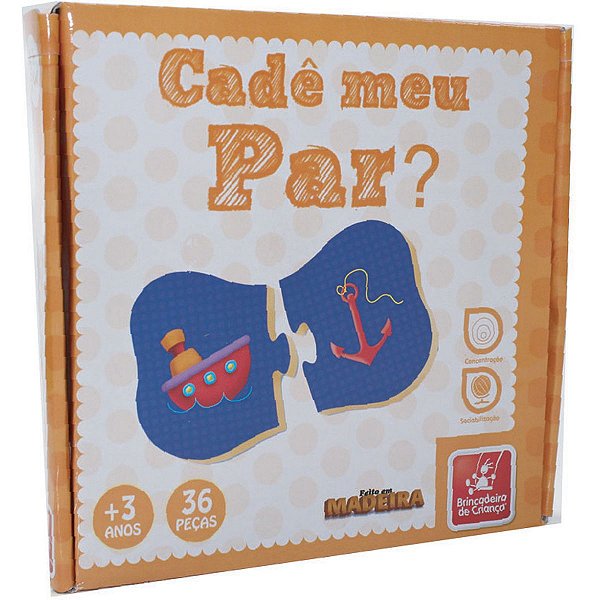 Brinquedo Pedagógico Madeira Cade Meu Par 36 Pe&ccedil;as Brinc. De Crianca