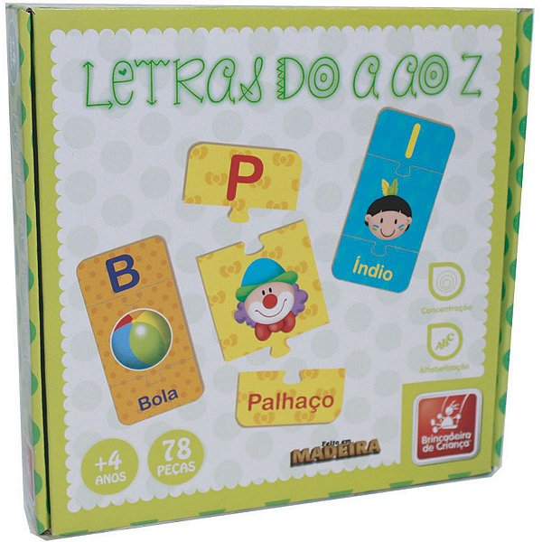 Brinquedo Pedagógico Madeira Letras Do A Ao Z 78 Pecas Brinc. De Crianca