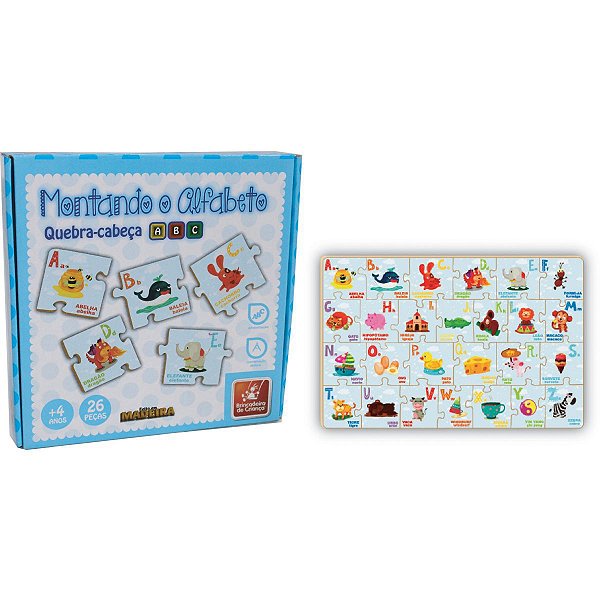 Brinquedo Pedagógico Madeira Montando O Alfabeto 26 Pecas Brinc. De Crianca