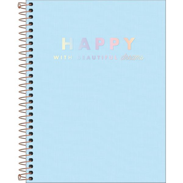 Caderno 01X1 Capa Dura 2021 Happy Pp. Colegial Azul 80Fls. Tilibra