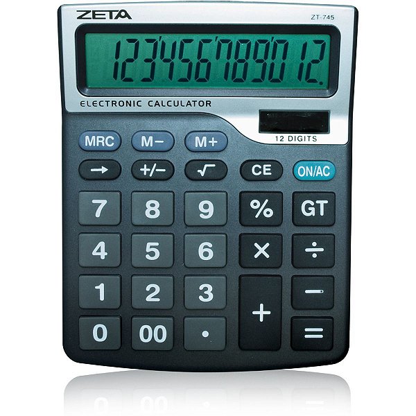 Calculadora De Mesa Zeta 12Dig.visor Grd Preta Sol Procalc