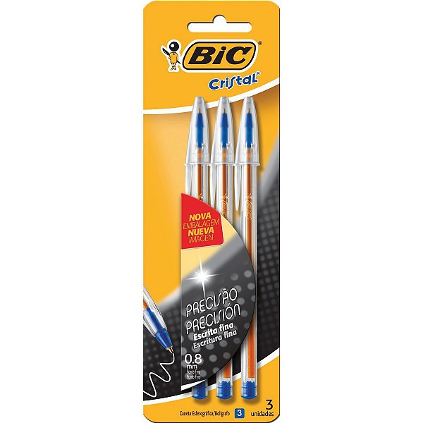 Caneta Esferográfica Cristal Fina Azul Bic