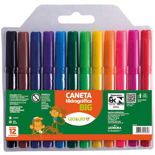 Caneta Hidrografica Leoleo 12 Cores Big Jumbo Leonora