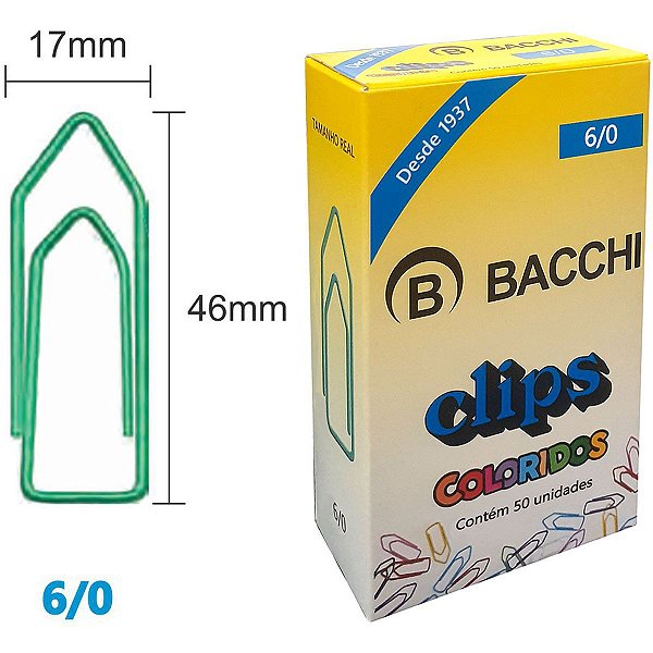 Clips Colorido Ref.6/0 C/ 50 Unidades Bacchi