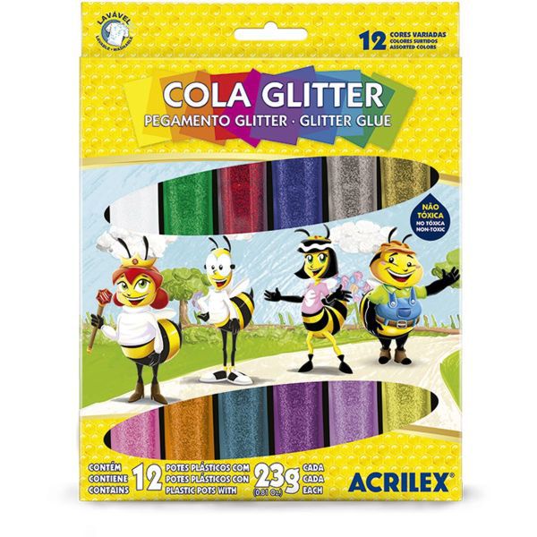 Cola Com Glitter Tubo 23G. 12 Cores Sortidas Acrilex